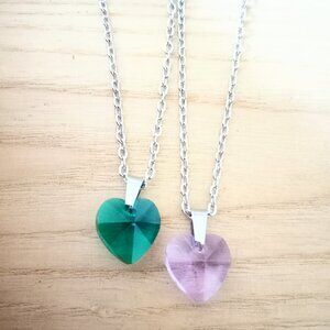 1 Pc Swarovski Crystals Heart Birthstone Pendant Necklace in Silver 18"